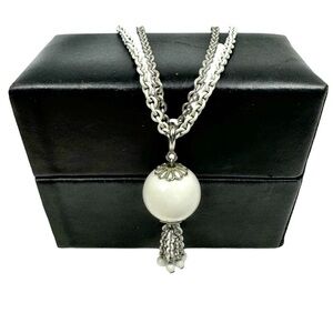 Emmons White & Silver Tasseled Sno-Ball Choker Necklace